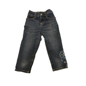 Girls Gymboree Denim Jeans With Flower Embroidery - Elastic Waistband - Size 8